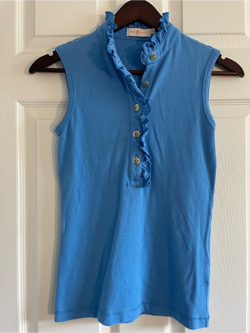 Tory Burch Blue Sleeveless Ruffle Polo Tank Top XS